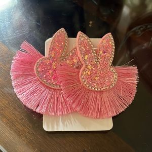 NEW pink sparkly bunny head earrings, large